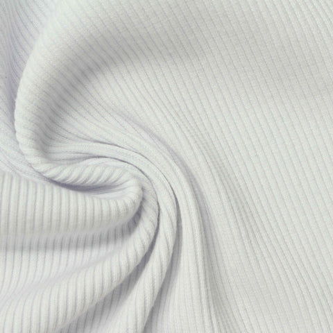 Polyester Viscose Stretch Rib Knit Fabric, 460 gsm, 140 cm — White