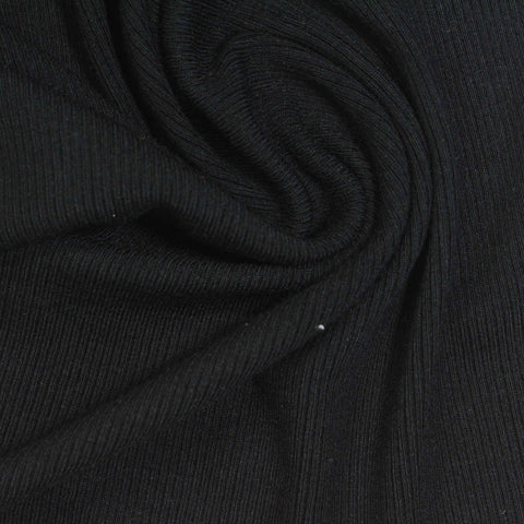 Viscose Stretch Rib Knit Fabric, 340 gsm, 135 cm — Black