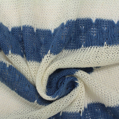 Blue Horizontal-Stripe Jersey Knit, Polyester, 218 gsm