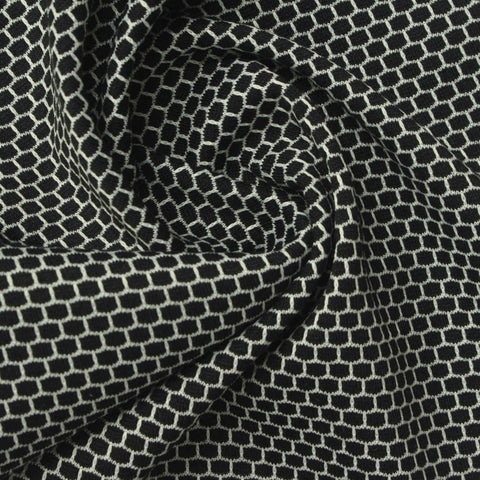 Black Geometric-Grid Jersey Knit, Polyester