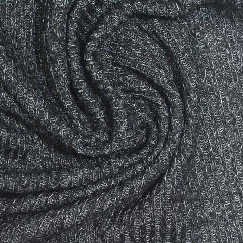 Dark Grey Marl Rib Knit, Viscose-Poly, 193 gsm