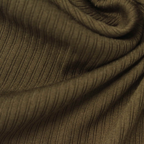 Brushed Polyester Stretch Rib Knit Fabric, 310 gsm, 170 cm — Khaki