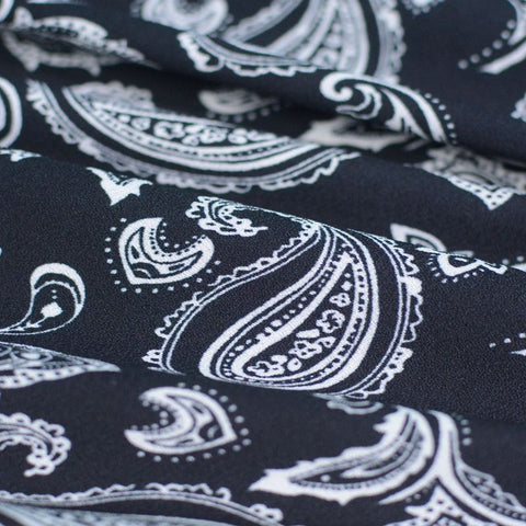 Black Paisley Linen-Look, Polyester, 115 gsm