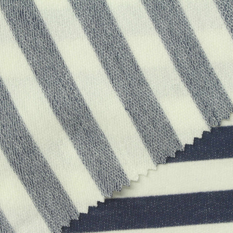 Navy Horizontal-Stripe French Terry, Viscose-Poly