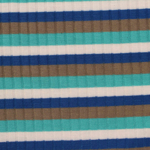 Blue Stripes Rib Knit, Polyester, 226 gsm