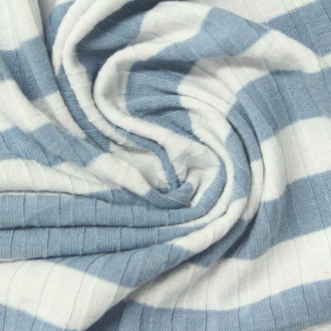 White Horizontal-Stripe Rib Knit, Poly-Viscose, 255 gsm