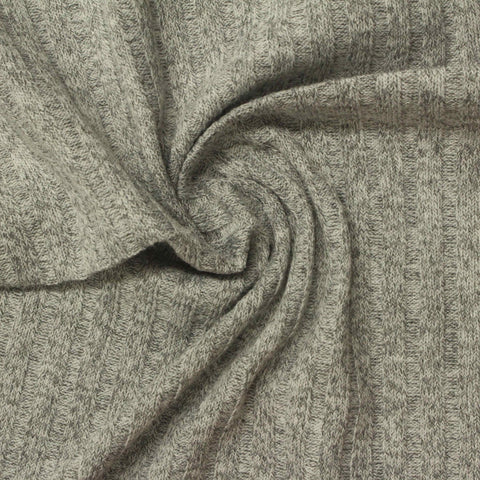 Heathered Grey Marl Rib Knit, Poly-Viscose, 185 gsm