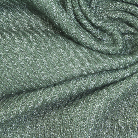 Green Marl Rib Knit, Viscose-Poly, 250 gsm