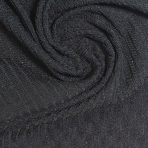 Polyester Viscose Stretch Rib Knit Fabric, 320 gsm, 134 cm — Black