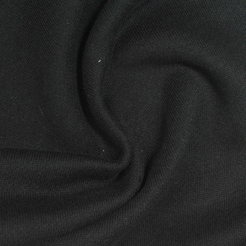Brushed Cotton Polyester French Terry Fabric, 350 gsm, 180 cm — Black