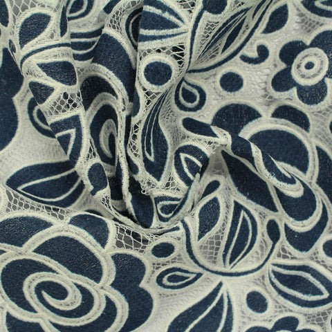 Navy Floral Woven, Poly-Cotton