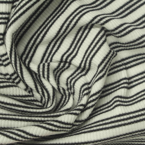 Black Horizontal-Stripe Rib Knit, Poly-Viscose, 200 gsm
