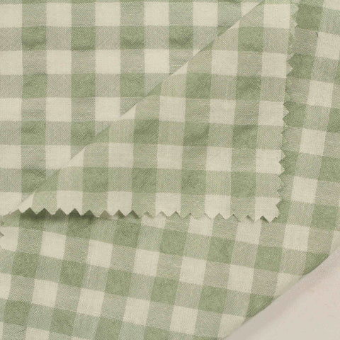 Light Green Check Seersucker, Cotton-Poly