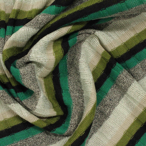 Black Horizontal-Stripe Rib Knit, Polyester, 190 gsm