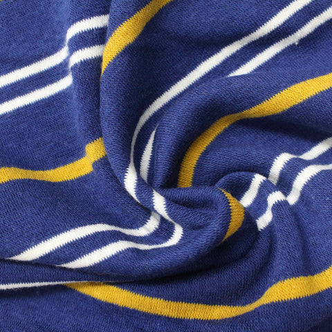 Blue Horizontal-Stripe French Terry, Cotton-Poly