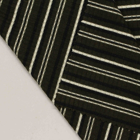 White Horizontal-Stripe Rib Knit, Polyester, 210 gsm