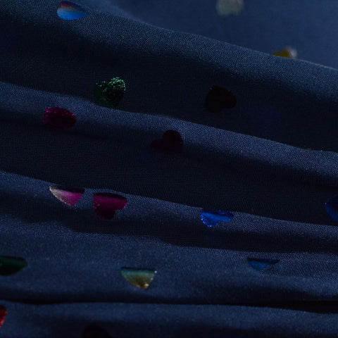Navy Iridescent-Heart Woven, Viscose