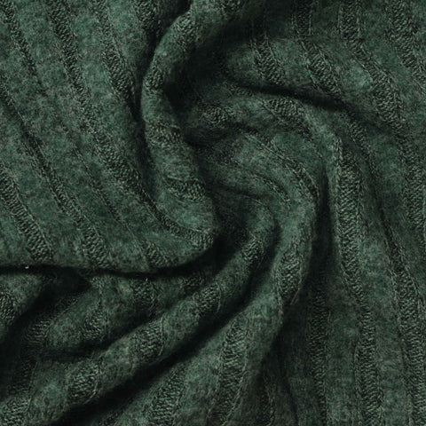 Dark Green Marl Rib Knit, Poly-Viscose, 240 gsm