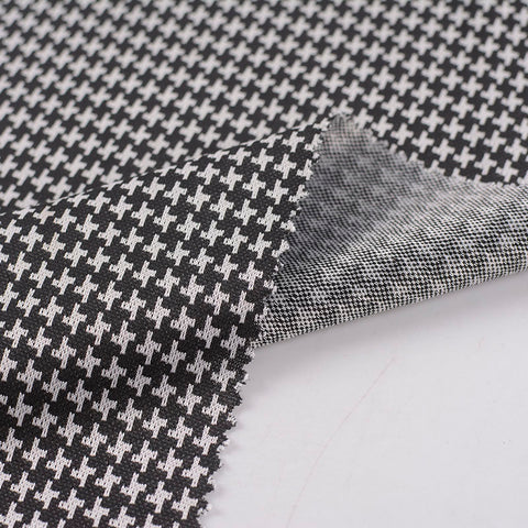 Black Houndstooth Interlock Knit, Polyester, 135 gsm