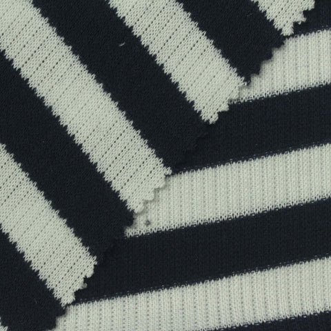 Navy Horizontal-Stripe Rib Knit, Polyester, 260 gsm