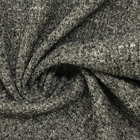 Black Heathered-Marl Rib Knit, Poly-Viscose, 250 gsm, 165 cm