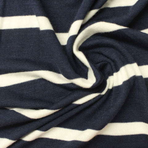 Navy Stripe Jersey Knit, Viscose, 131 gsm