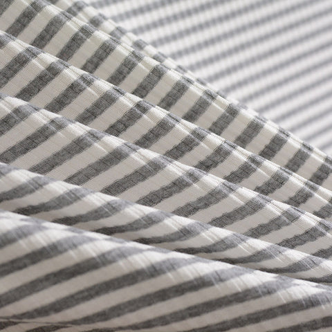 Grey Horizontal-Stripe Rib Knit, Viscose-Poly