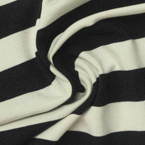 Black Horizontal-Stripe Jersey Knit, Tencel Lyocell, 230 gsm