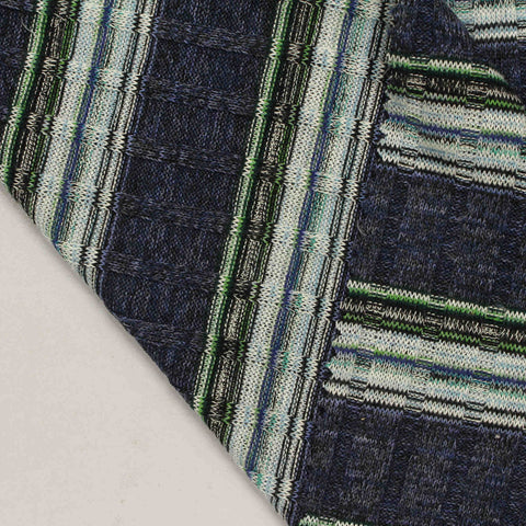 Dark Blue Horizontal-Stripe Rib Knit, Poly-Viscose, 190 gsm