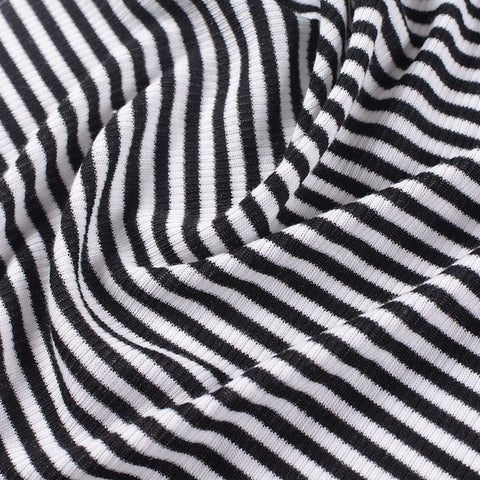 Black Horizontal-Stripe Rib Knit, Poly-Viscose, 136 gsm