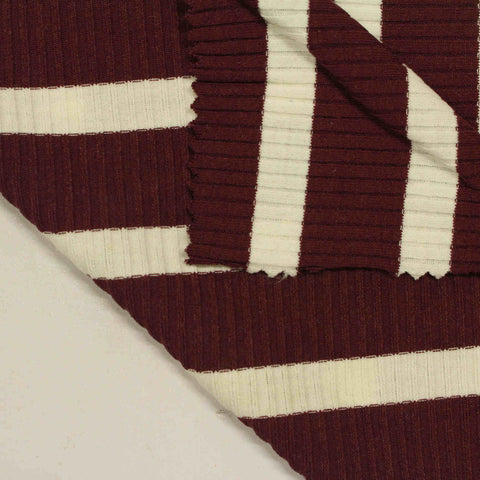 Burgundy Vertical-Stripe Rib Knit, Poly-Viscose