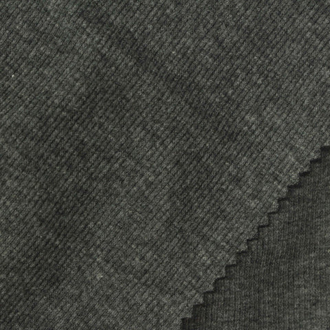 Dark Grey Marl Rib Knit, Poly-Cotton, 250 gsm