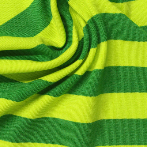 Green Horizontal-Stripe Rib Knit, Viscose-Cotton
