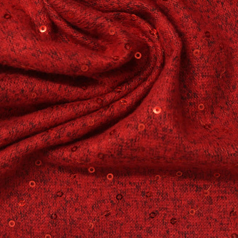 Red Sequins Jersey Knit, Viscose-Poly