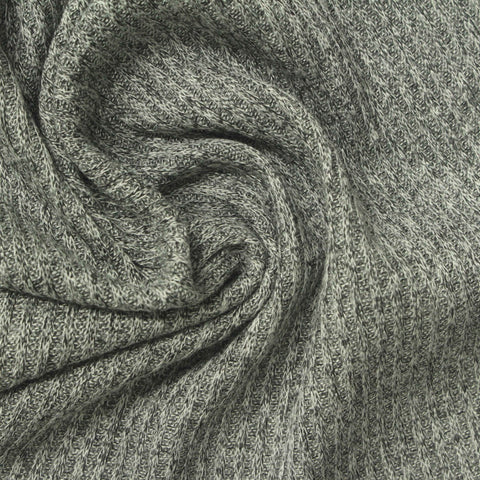 Grey Marl Rib Knit, Viscose-Poly, 166 gsm