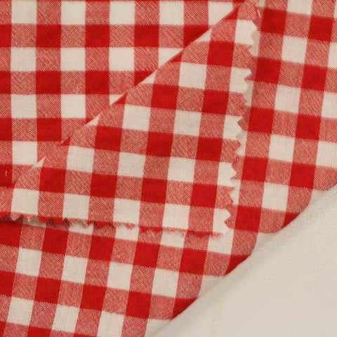 Red Check Seersucker, Cotton-Poly