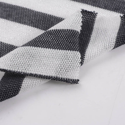 Black Vertical-Stripe Knit, Poly-Cotton, 160 gsm