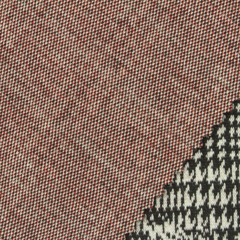 Black Houndstooth Interlock Knit, Poly-Viscose, 310 gsm