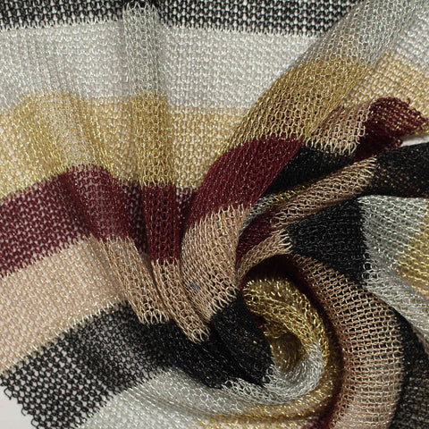 Black Horizontal-Stripe Chunky Knit, Poly-Metallic, 203 gsm