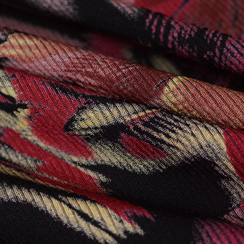 Red Abstract-Brushstroke Interlock Knit, Poly-Viscose