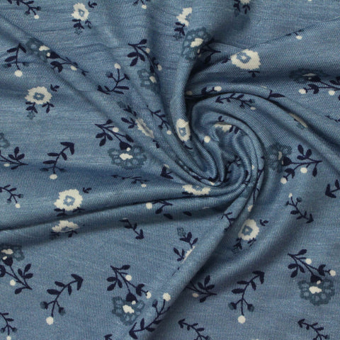 White Floral Jersey Knit, Modal, 132 gsm