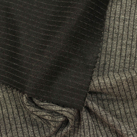 Heathered Charcoal Stripe Rib Knit, Poly-Viscose