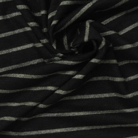 Black Horizontal-Stripe Jersey Knit, Viscose, 155 gsm, 172 cm