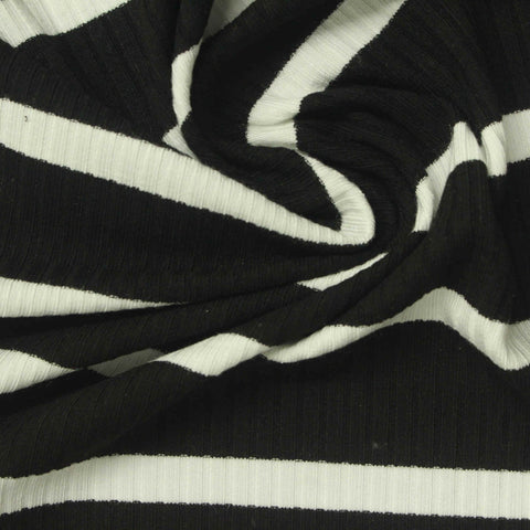 Black Horizontal-Stripe Rib Knit, Viscose, 320 gsm, 120 cm
