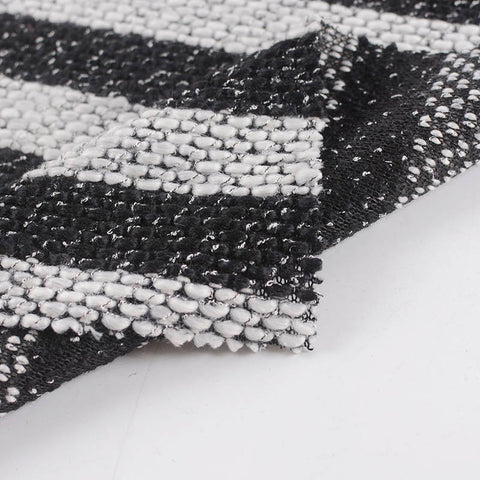 Black Horizontal-Stripe Chunky Knit, Polyester, 350 gsm