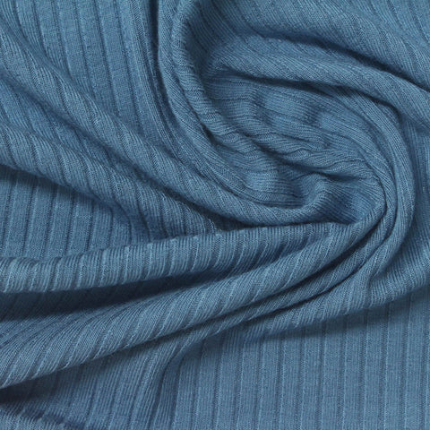 Viscose Stretch Rib Knit Fabric, 240 gsm — Blue