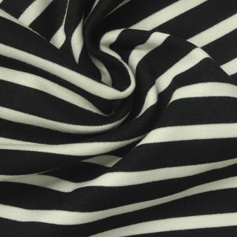 Black Horizontal-Stripe Ponte Knit, Viscose-Nylon, 270 gsm