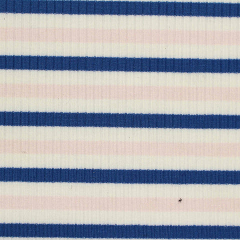 Blue Horizontal-Stripe Rib Knit, Polyester, 268 gsm