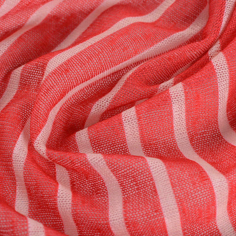 Red Vertical-Stripe Jersey Knit, Polyester, 99 gsm