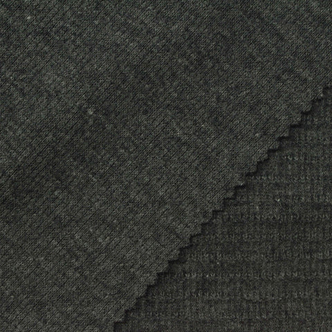 Dark Grey Marl Rib Knit, Cotton-Poly, 205 gsm